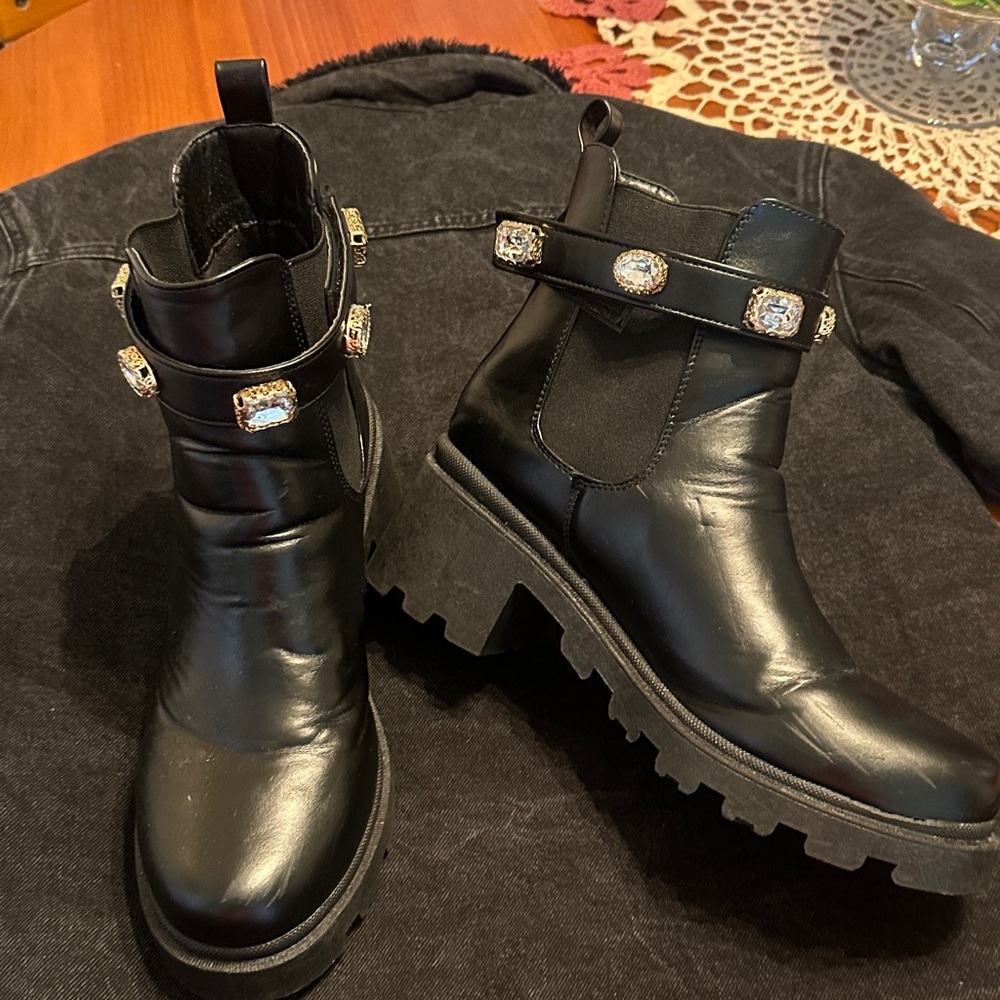 Black Women's Ankle Boots with Embellishments